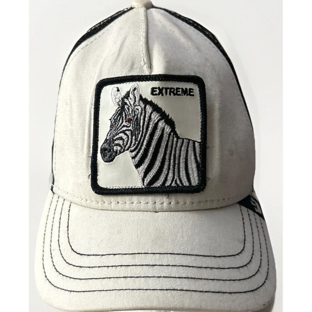 Goorin Bros Extreme Zebra The Farm White Black Mesh Back Trucker Snapback Hat